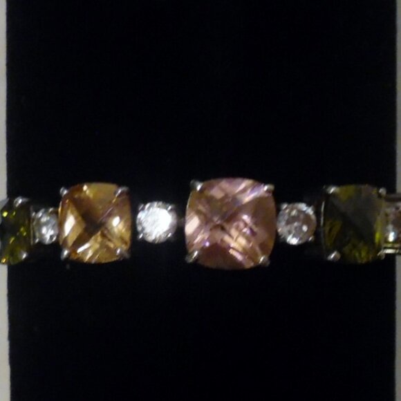 Womens Sterling Silver 925 Tennis Bracelet Sz 7" Pink/Green/Ginger-Color CZs - Picture 12 of 15